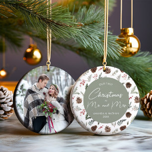 Onze eerste Kerstmis als Mr. en Mrs. Foto Keramisch Ornament
