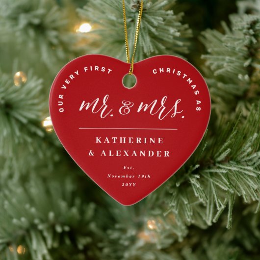 Onze eerste Kerstmis als Mr. en Mrs. Foto Wedding Keramisch Ornament (Boom)