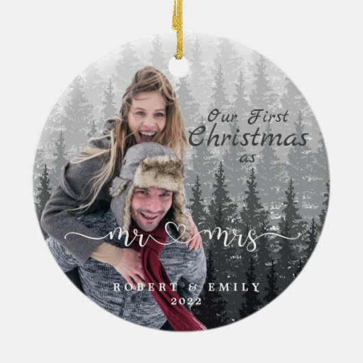 Onze eerste Kerstmis als Mr en Mrs. Keramisch Ornament (Achterkant)