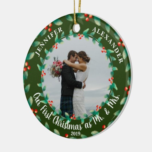 Onze eerste kerstmis als Mr. en Mrs. Keramisch Ornament (Links)