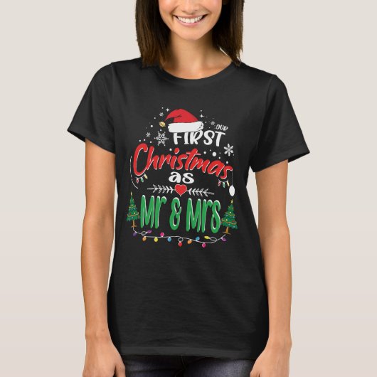 Onze eerste Kerstmis als Mr en Mrs Matching Couple T-shirt (Voorkant)