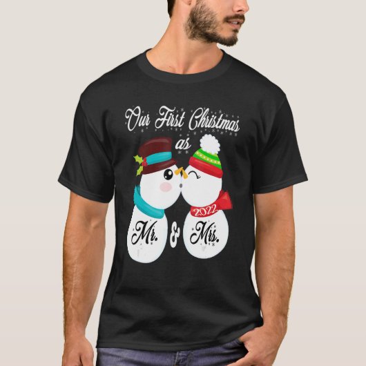 Onze eerste Kerstmis als Mr en Mrs Matching PJ Sno T-shirt (Voorkant)
