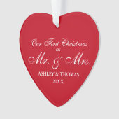 Onze eerste Kerstmis als Mr en Mrs Red Heart Ornament (voorkant)