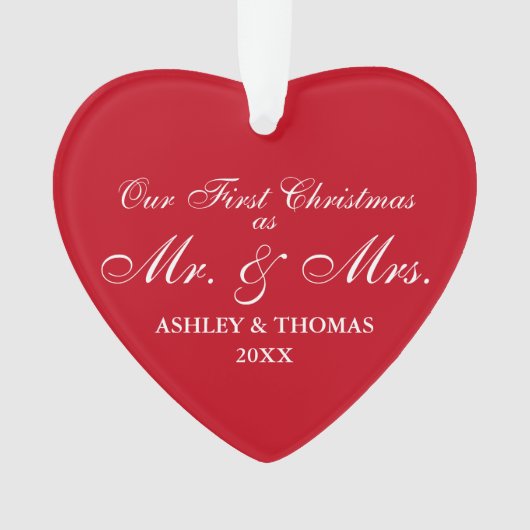Onze eerste Kerstmis als Mr en Mrs Red Heart Ornament (voorkant)