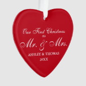 Onze eerste Kerstmis als Mr en Mrs Red Heart Ornament (voorkant)