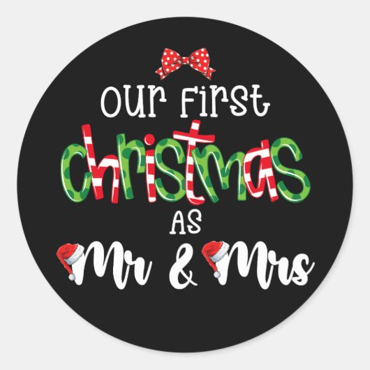 Onze eerste Kerstmis als Mr en Mrs Vrouw Echtgenoo Ronde Sticker (Voorkant)