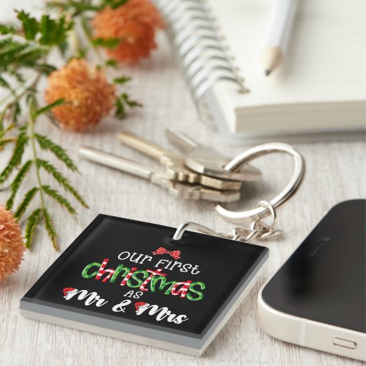 Onze eerste Kerstmis als Mr en Mrs Vrouw Echtgenoo Sleutelhanger (Voorkant Rechts)