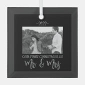 Onze eerste Kerstmis als Mr en Mrs Wedding Couple Glas Ornament (Voorkant)
