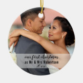 Onze eerste Kerstmis als Mr en Mrs Wedding Foto Keramisch Ornament (Voorkant)