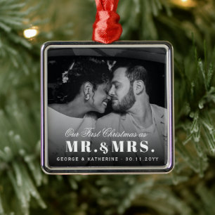 Onze eerste Kerstmis als Mr en Mrs Wedding Foto Metalen Ornament