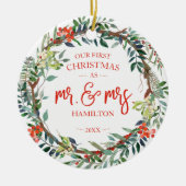 Onze eerste Kerstmis als Mr. & Mrs. 2020 Rustic Wr Keramisch Ornament (Voorkant)