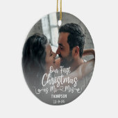 Onze eerste Kerstmis als Mr & Mrs Custom Foto Keramisch Ornament (Rechts)