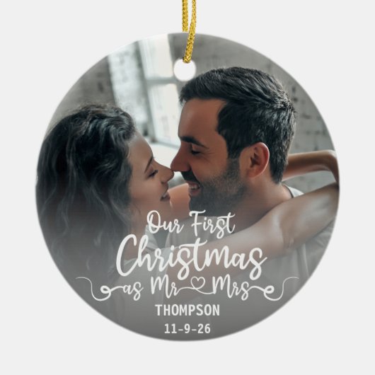 Onze eerste Kerstmis als Mr & Mrs Custom Foto Keramisch Ornament (Voorkant)
