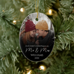 Onze eerste Kerstmis als Mr & Mrs Elegant Foto Keramisch Ornament