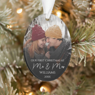 Onze eerste Kerstmis als Mr & Mrs Elegant Foto Ornament