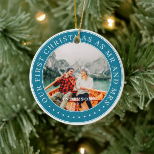 Onze eerste Kerstmis als Mr & Mrs Modern Foto Keramisch Ornament