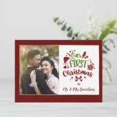 Onze eerste Kerstmis als Mr. & Mrs Monogram Feestdagenkaart (Staand voorkant)
