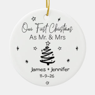 Onze eerste Kerstmis als Mr & Mrs Names & Foto Keramisch Ornament