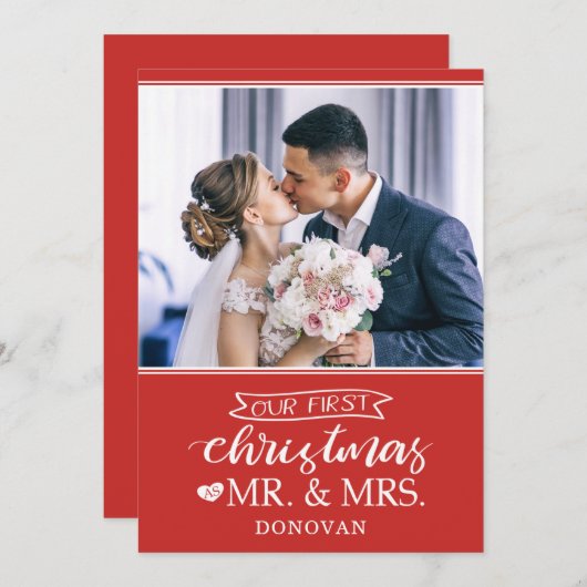 Onze eerste Kerstmis als Mr & Mrs newlyweds Feestdagenkaart (Voorkant / Achterkant)
