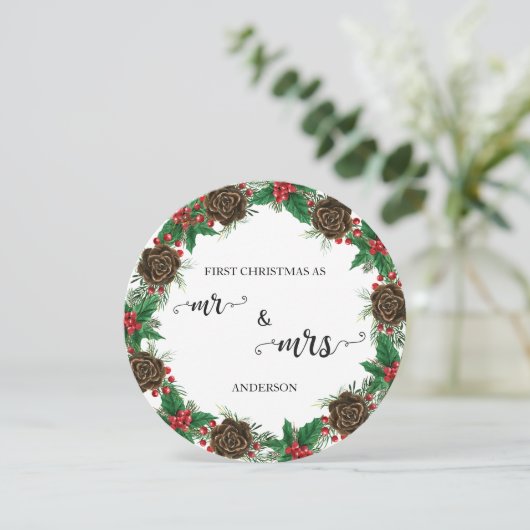 Onze Eerste Kerstmis als Mr & Mrs Passen getrouwd Feestdagenkaart (Staand voorkant)