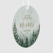Onze eerste Kerstmis als Mr & Mrs Photo Pine Fores Ornament (voorkant)