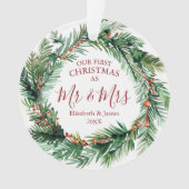 Onze eerste Kerstmis als Mr & Mrs Photo Wreath Ornament (voorkant)