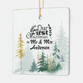 Onze eerste Kerstmis als Mr & Mrs Pine Trees Keramisch Ornament (Links)