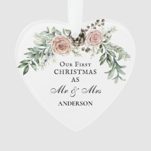 Onze eerste Kerstmis als Mr & Mrs Pink Roses Ornament