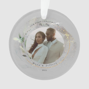 Onze eerste Kerstmis als Mr.&Mrs Silver & Gold Fot Ornament