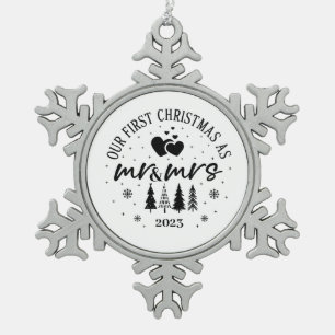 Onze Eerste Kerstmis als Mr & Mrs Tin Sneeuwvlok Ornament