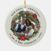 Onze eerste Kerstmis als Mr. & Mrs trouwfoto Keramisch Ornament (Achterkant)