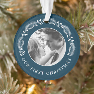 Onze eerste Kerstmis als Mr. & Mrs trouwfoto Ornament
