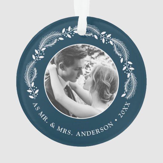 Onze eerste Kerstmis als Mr. & Mrs trouwfoto Ornament