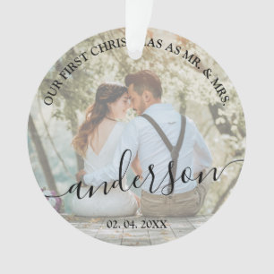 Onze eerste Kerstmis als Mr. & Mrs trouwfoto Ornament