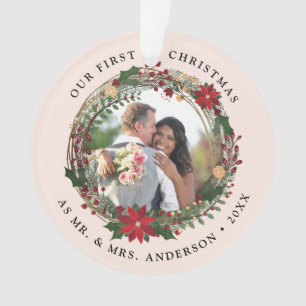 Onze eerste Kerstmis als Mr. & Mrs trouwfoto Ornament