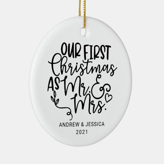 Onze eerste Kerstmis als Mr. & Mrs. | Weddenschap Keramisch Ornament (Rechts)