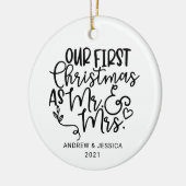 Onze eerste Kerstmis als Mr. & Mrs. | Weddenschap Keramisch Ornament (Links)
