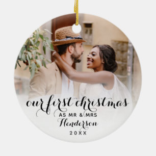 Onze eerste Kerstmis als Mr & Mrs Wedding Foto Keramisch Ornament