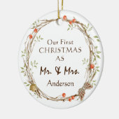 Onze eerste Kerstmis als Mr & Mrs Wreath Keramisch Ornament (Links)
