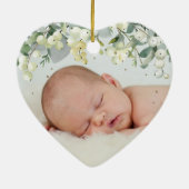 Onze eerste Kerstmis als Ouders Foto Heart Shaped Keramisch Ornament (Achterkant)