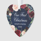 Onze Eerste Kerstmis Bloemen FOTO Terug Hart Ornament (voorkant)