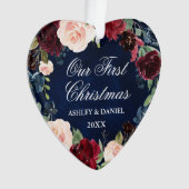 Onze Eerste Kerstmis Bloemen FOTO Terug Hart Ornament (voorkant)