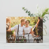 Onze eerste Kerstmis bruid bruidegom fotokaart Kaart (Staand voorkant)