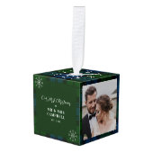 Onze eerste Kerstmis bruiloft foto Campbell Tartan Kubus Ornament (Voorkant hoekig)
