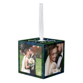 Onze eerste Kerstmis bruiloft foto Campbell Tartan Kubus Ornament (Achter hoekig)