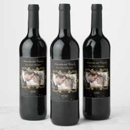 Onze eerste Kerstmis Elegante Fotosjabloon Zwart Wijn Etiket