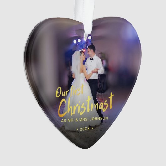 Onze eerste Kerstmis foto bruiloft Ornament (voorkant)