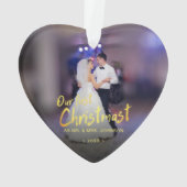 Onze eerste Kerstmis foto bruiloft Ornament (achterkant)