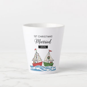 Onze Eerste Kerstmis Getrouwd 2025 Schattig Mari Latte Mok