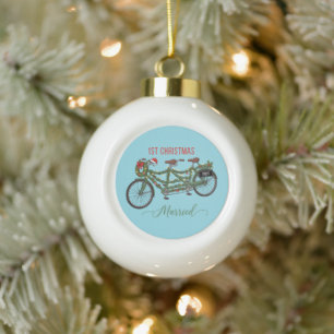 Onze Eerste Kerstmis Getrouwd 2025 Schattig Tand Keramische Bal Ornament